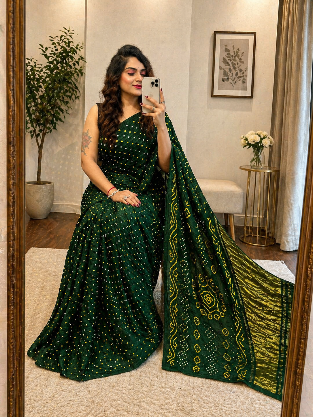 Modal Silk Authentic Hand Made Silk Bandhani Saree