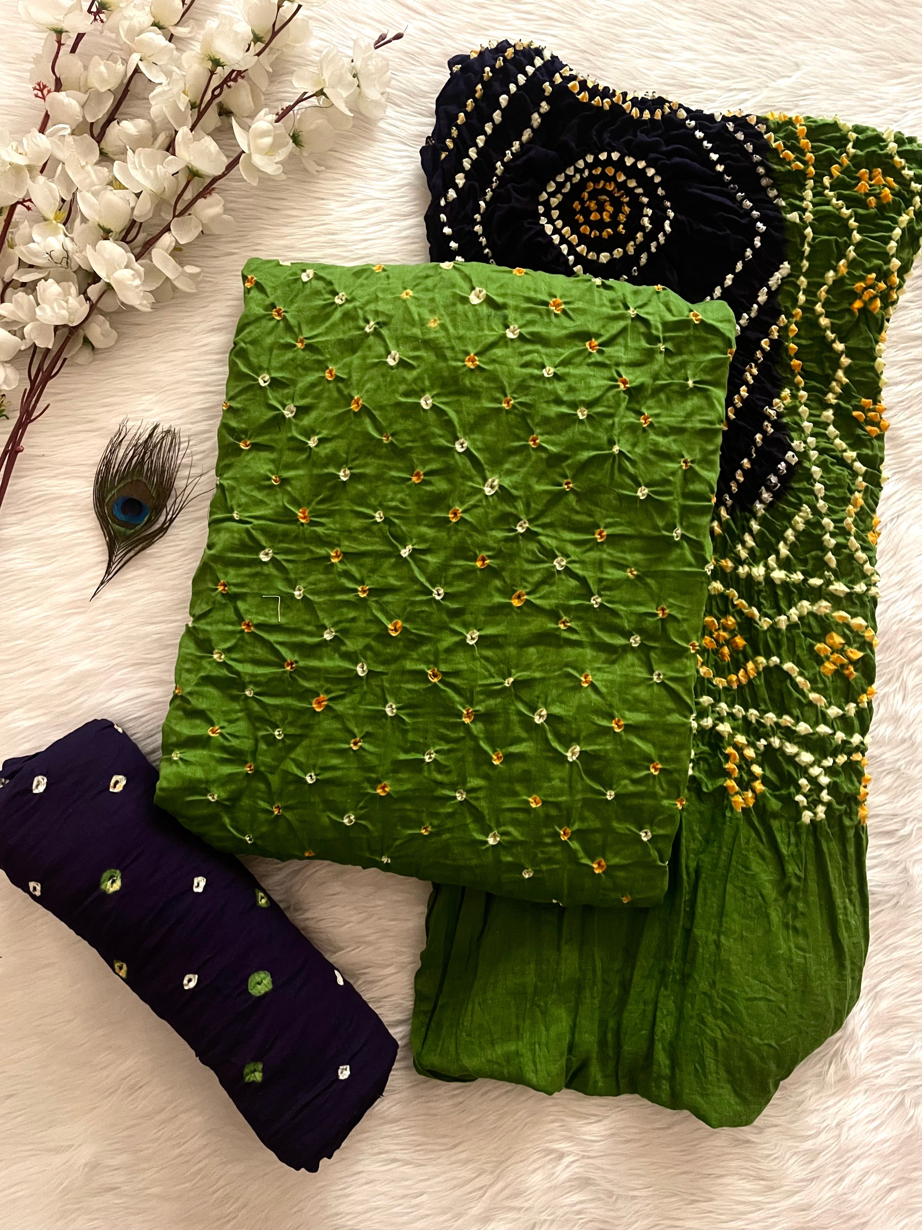 Cotton Satin Ethenika Kutch Original Hand Crafted Bandhani Dress Material (Unstitched)