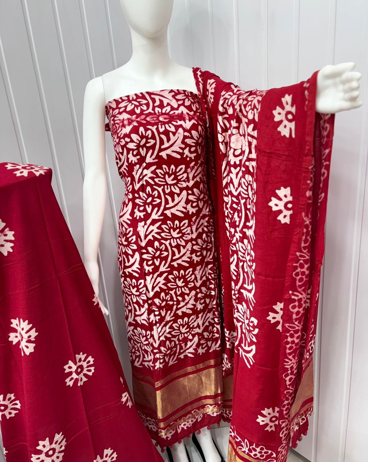 Gaji Silk Hand Blocked Batik Dress Material