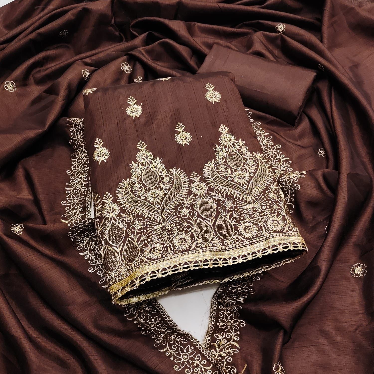 Cotton Golden Thread Embroidery Work Summer Special Dress Material for Women (Unstitched)
