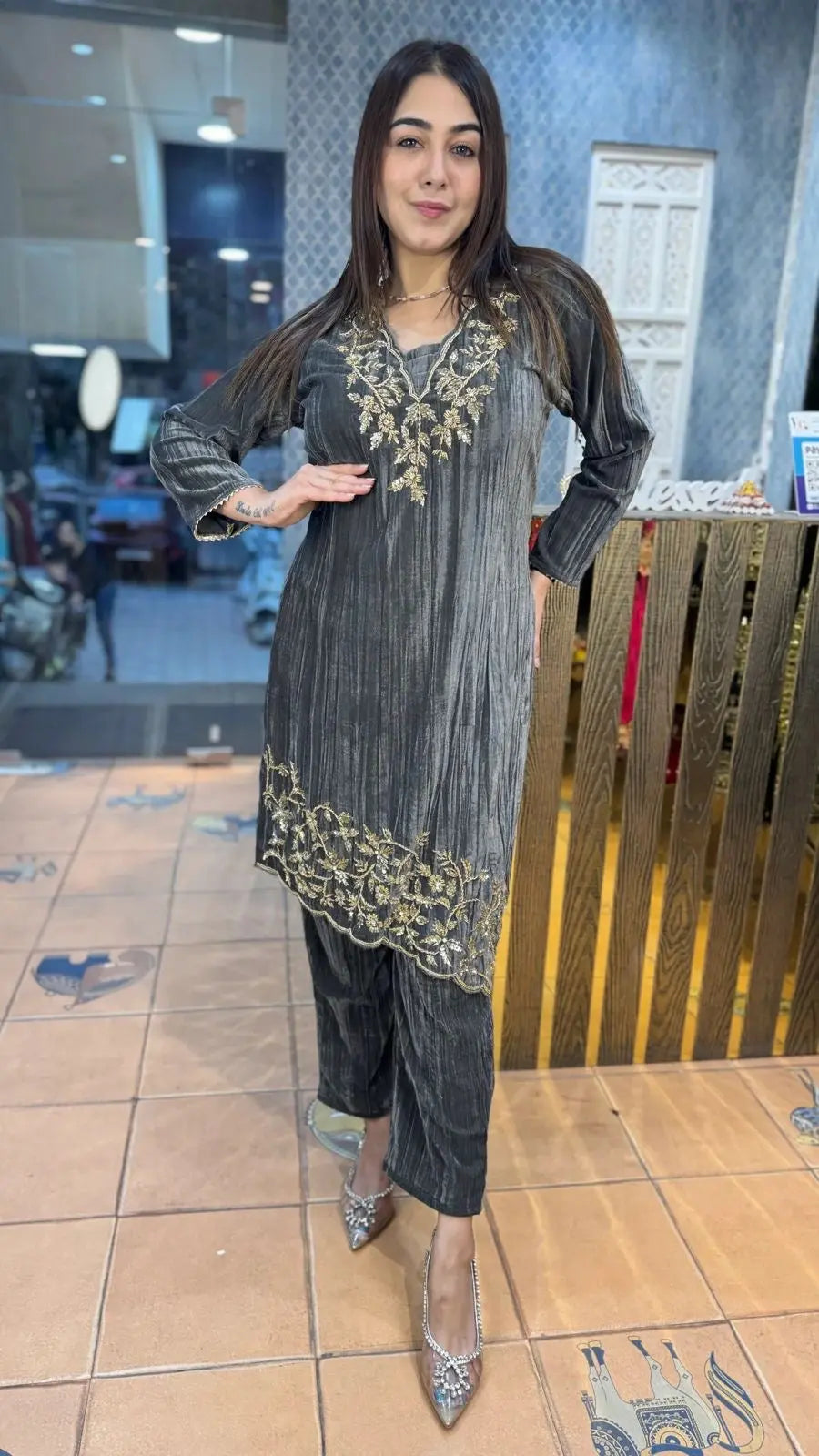 Ethenika Premium Embroidery work Winter Wear Velvet Suit