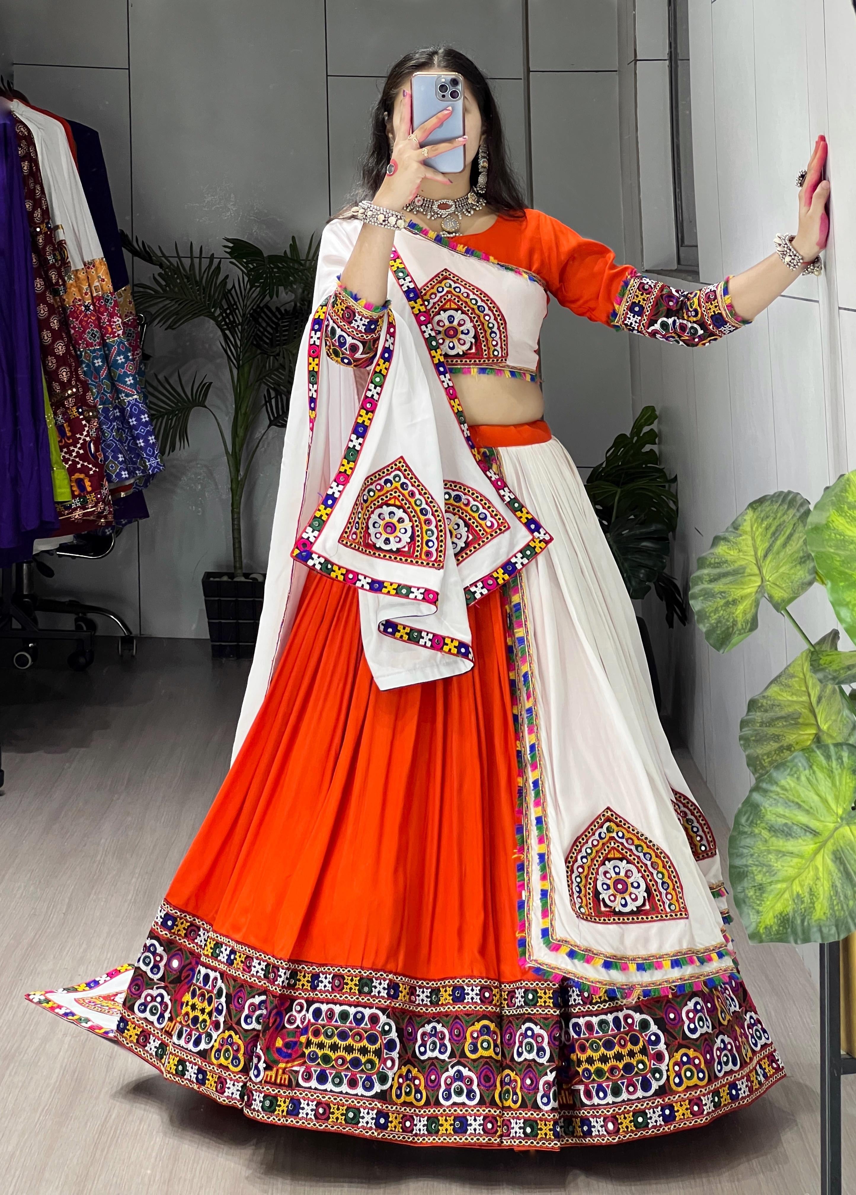 Rayon Cotton Kutchi Gamthi Work Ready Wear Navratri Special Chaniya Choli