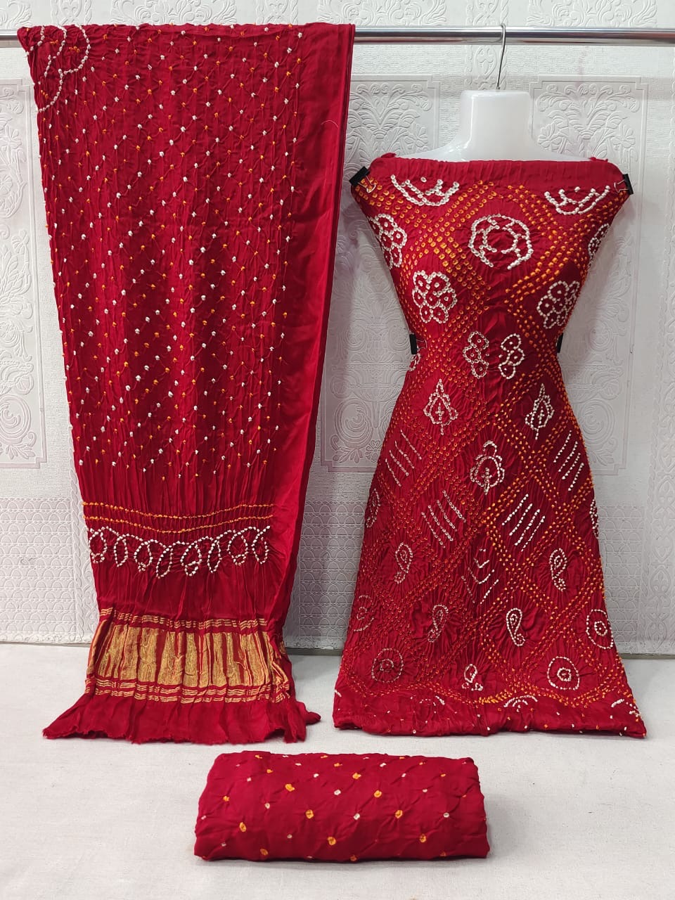 Ethenika Modal Ghazi Silk Original Kutch Hand Crafted Bandhani Dress Material