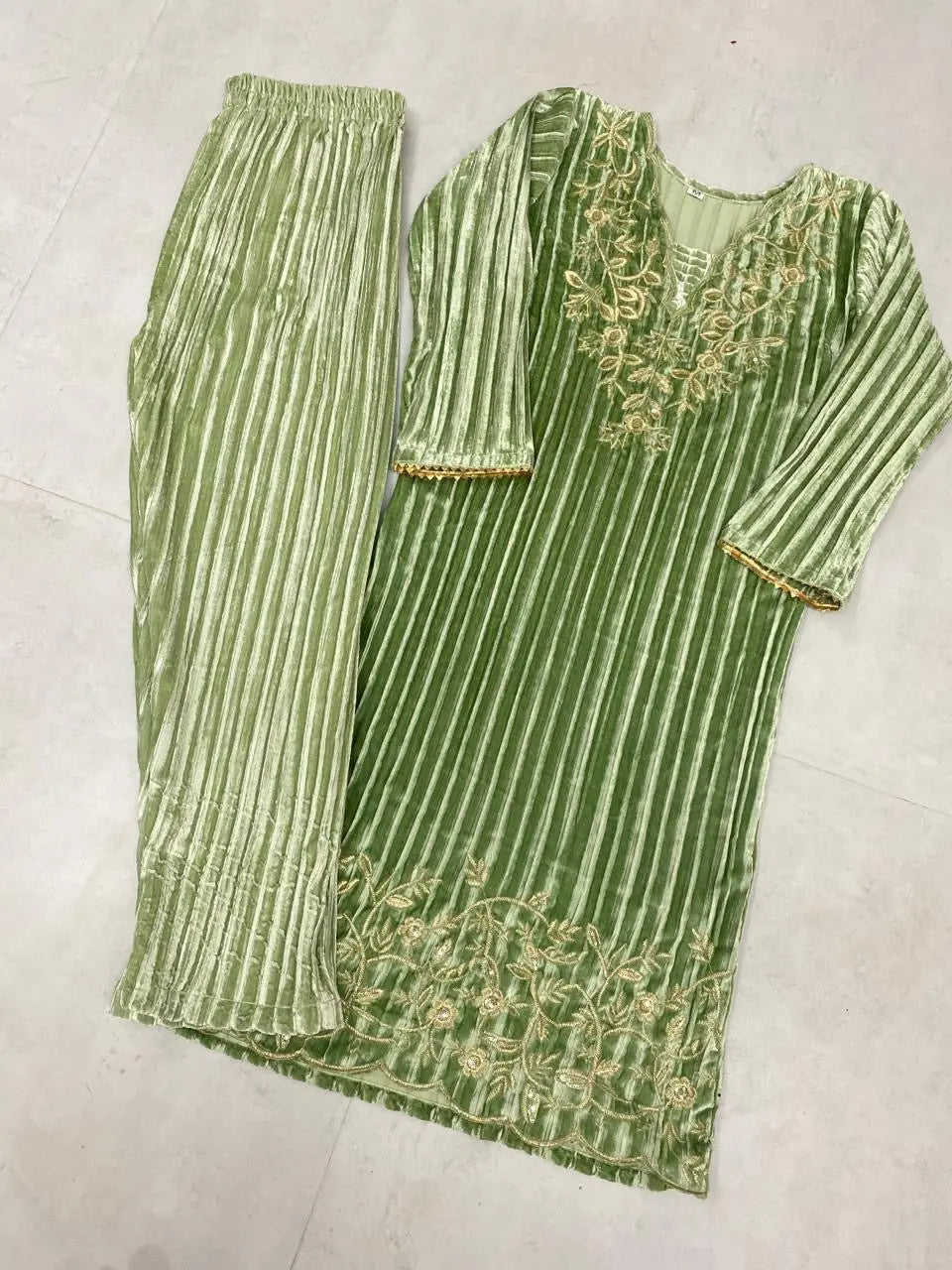 Ethenika Premium Embroidery work Winter Wear Velvet Suit