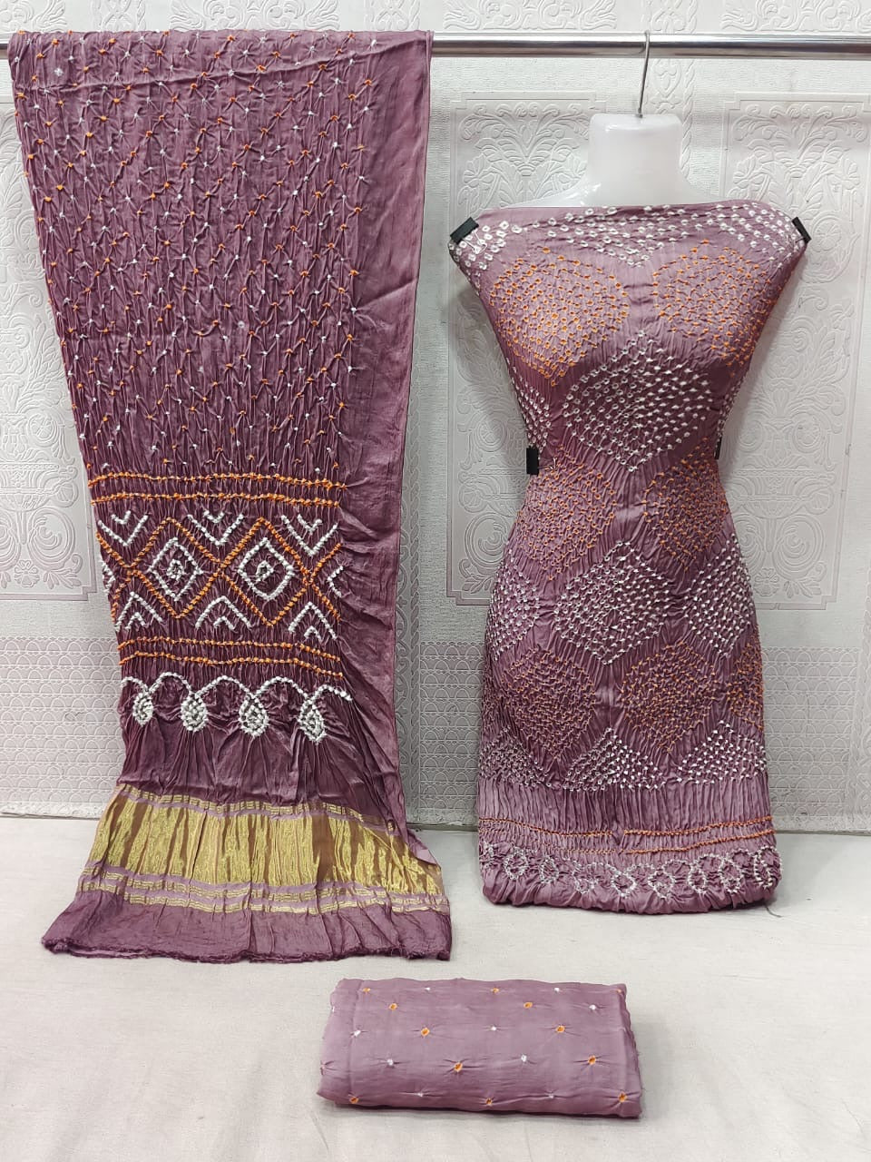 Ethenika Modal Ghazi Silk Original Kutch Hand Crafted Bandhani Dress Material