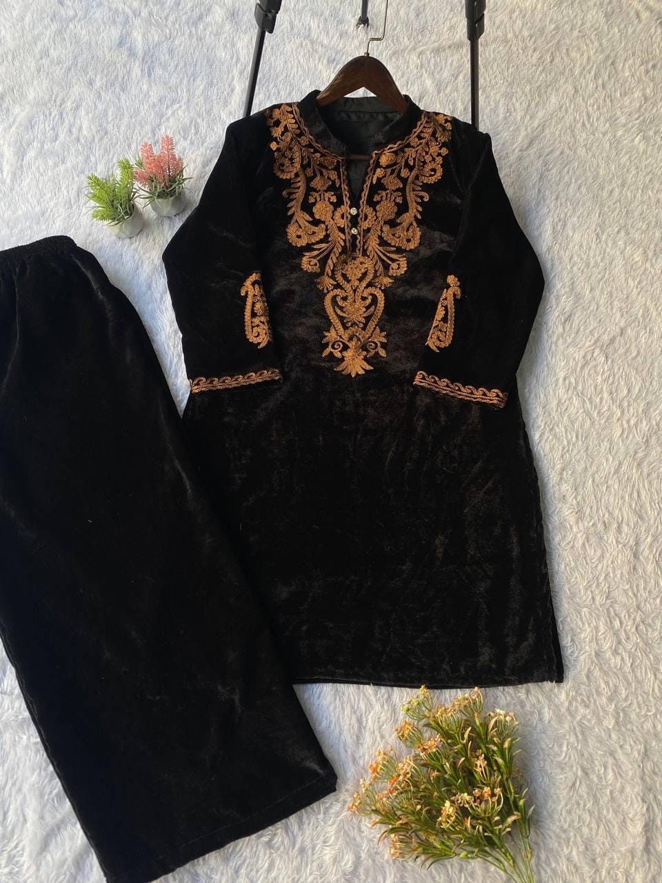 Thread Embroidery Work Velvet Cord Set