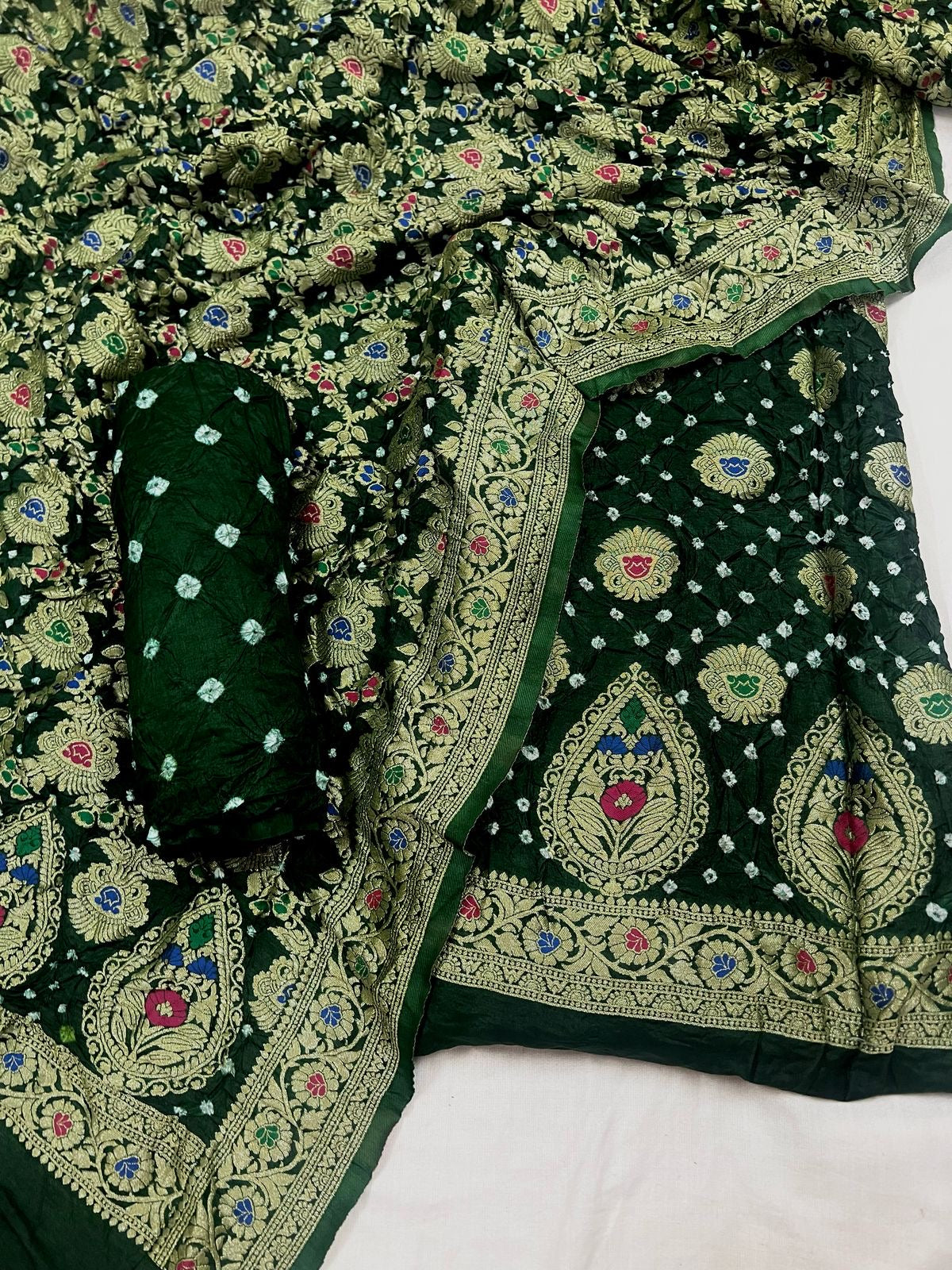 Dhupian Silk Authentic Kasab work Bandhani Dress Material (Unstitched)