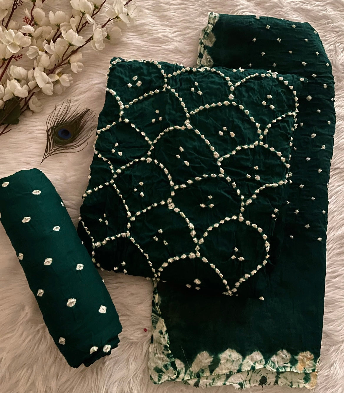 Cotton Satin Authentic Self Color Kutch Bandhani Dress Material