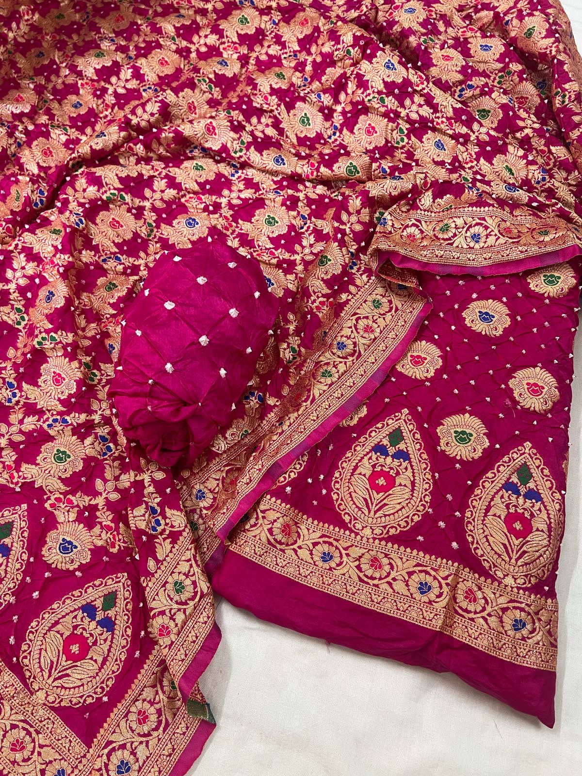 Dhupian Silk Authentic Kasab work Bandhani Dress Material (Unstitched)