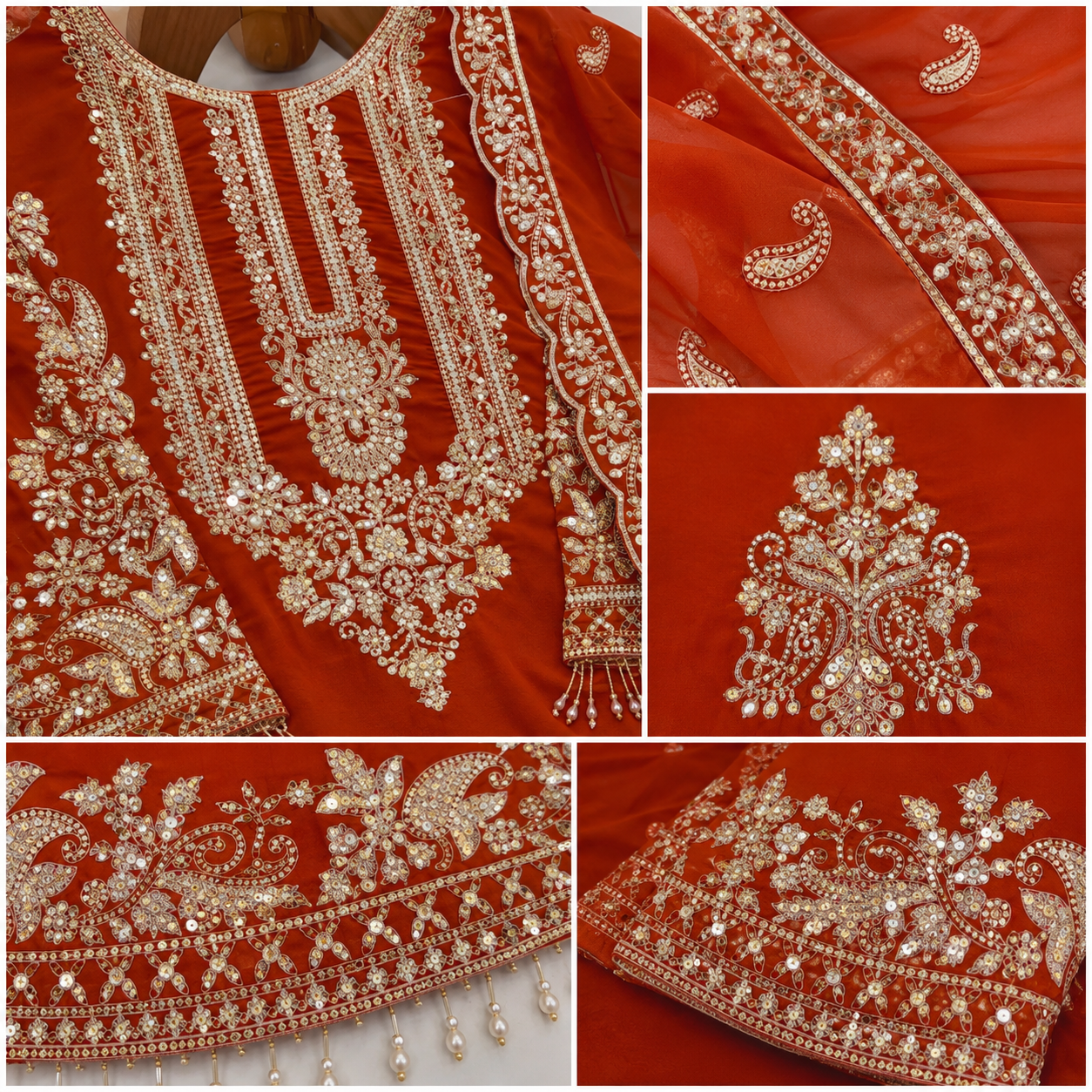 Faux Georgette Sequence Embroidery 3Pc Designer Kurti Pant Dupatta Set (Ready to Wear)