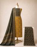 Soft Cotton Hand Block Ajrakh Print Neck Mirror Work Ajrakh 3Pc Dress Material