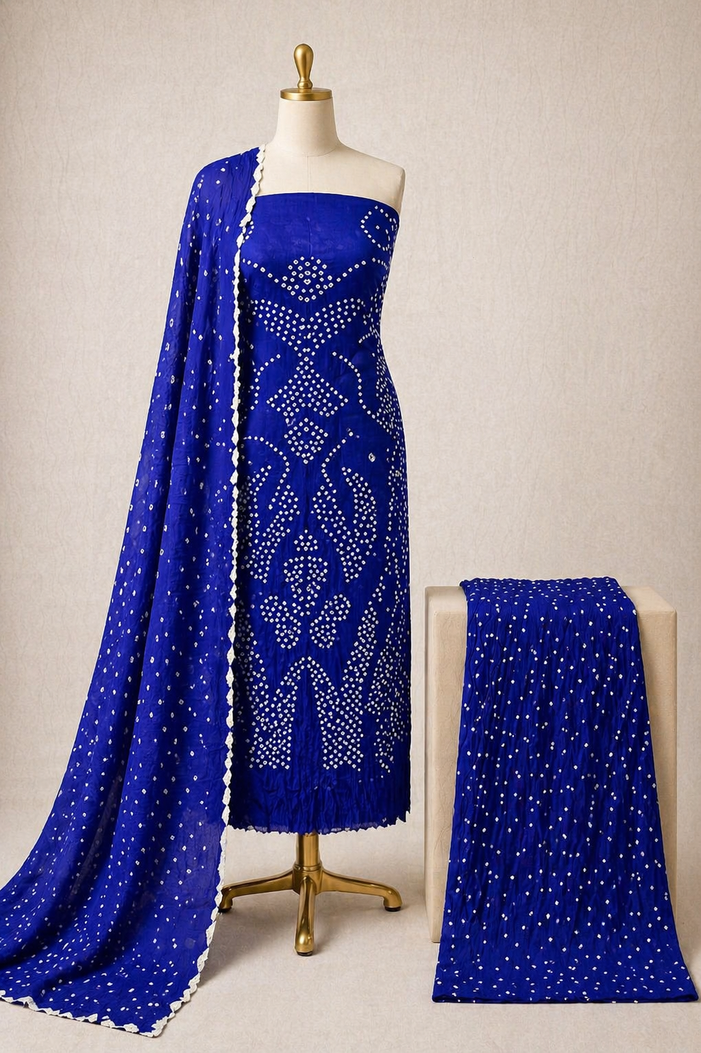 Cotton Satin Self Color Kutch Bandhani Salwar Material (Unstitched)
