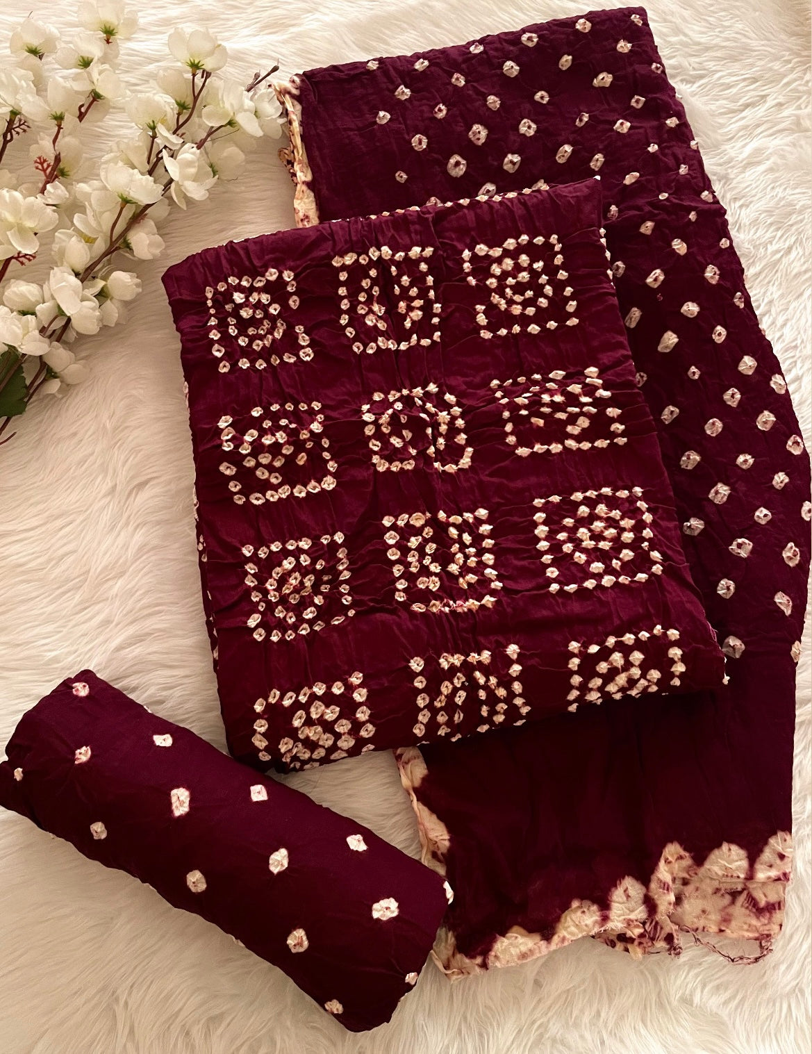 Cotton Satin Square Panel Bandhani Dress Material (Unstitched)