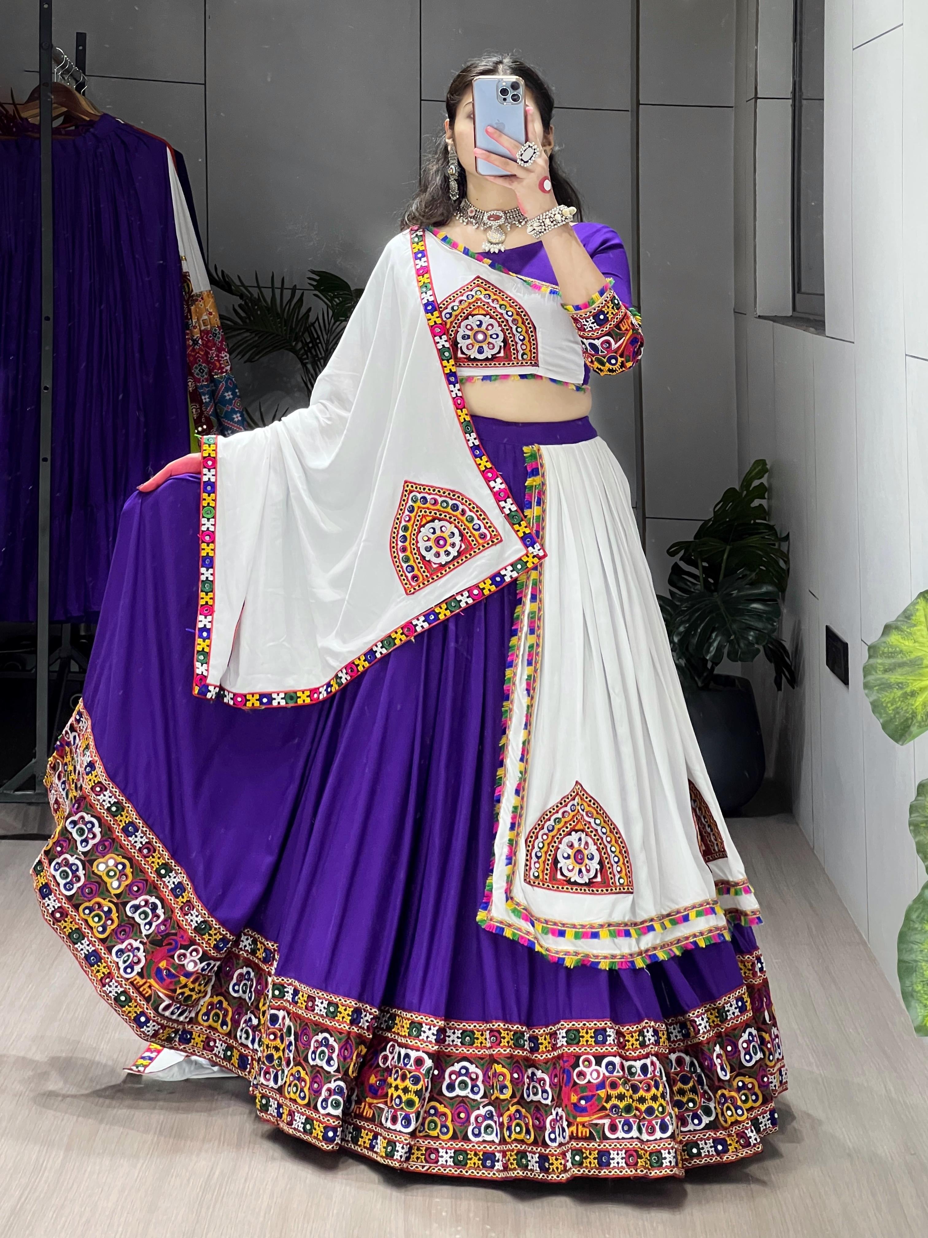 Rayon Cotton Kutchi Gamthi Work Ready Wear Navratri Special Chaniya Choli