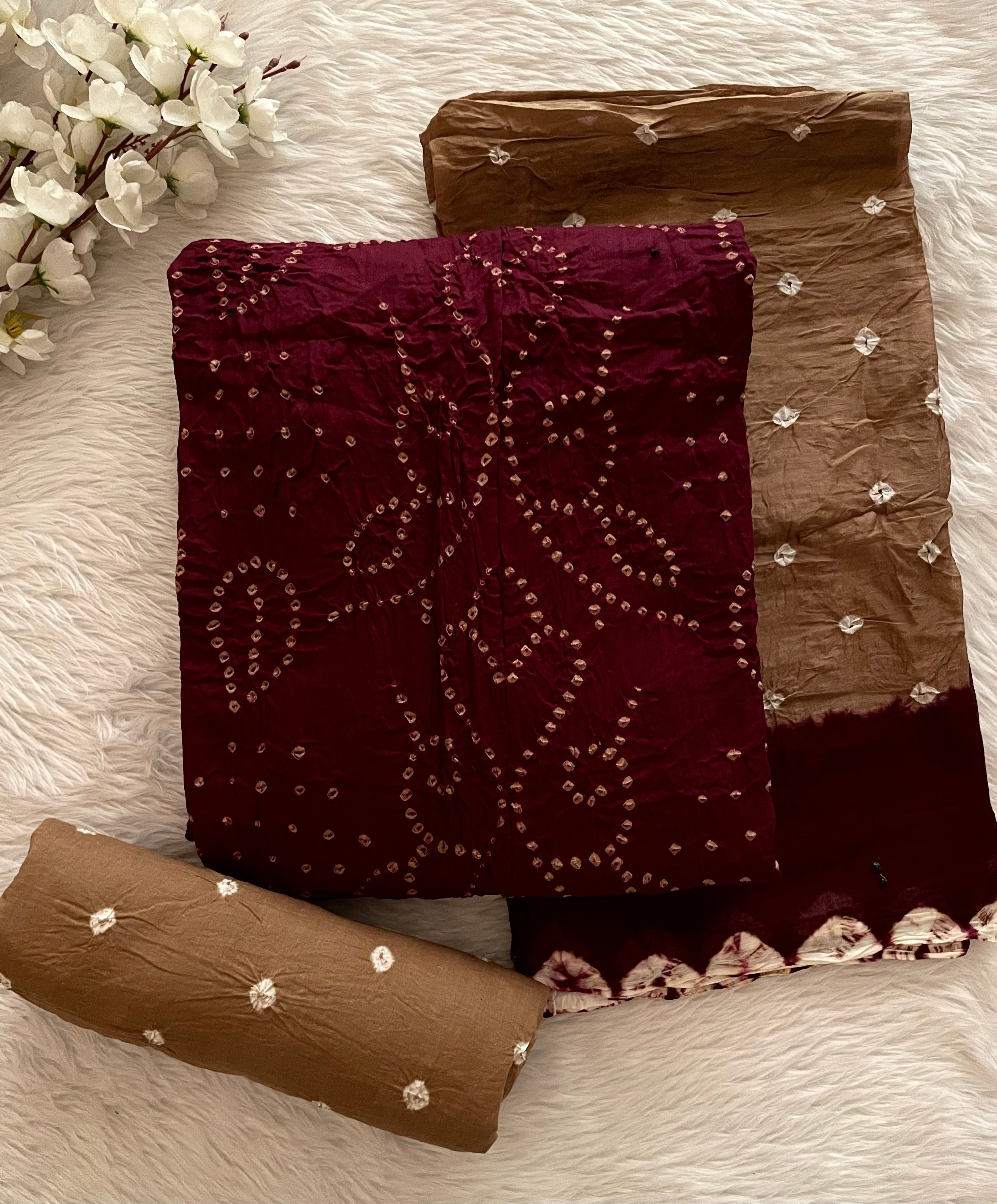 Cotton Satin Multicolor Kutch Bandhani Dress Material (Unstitched)