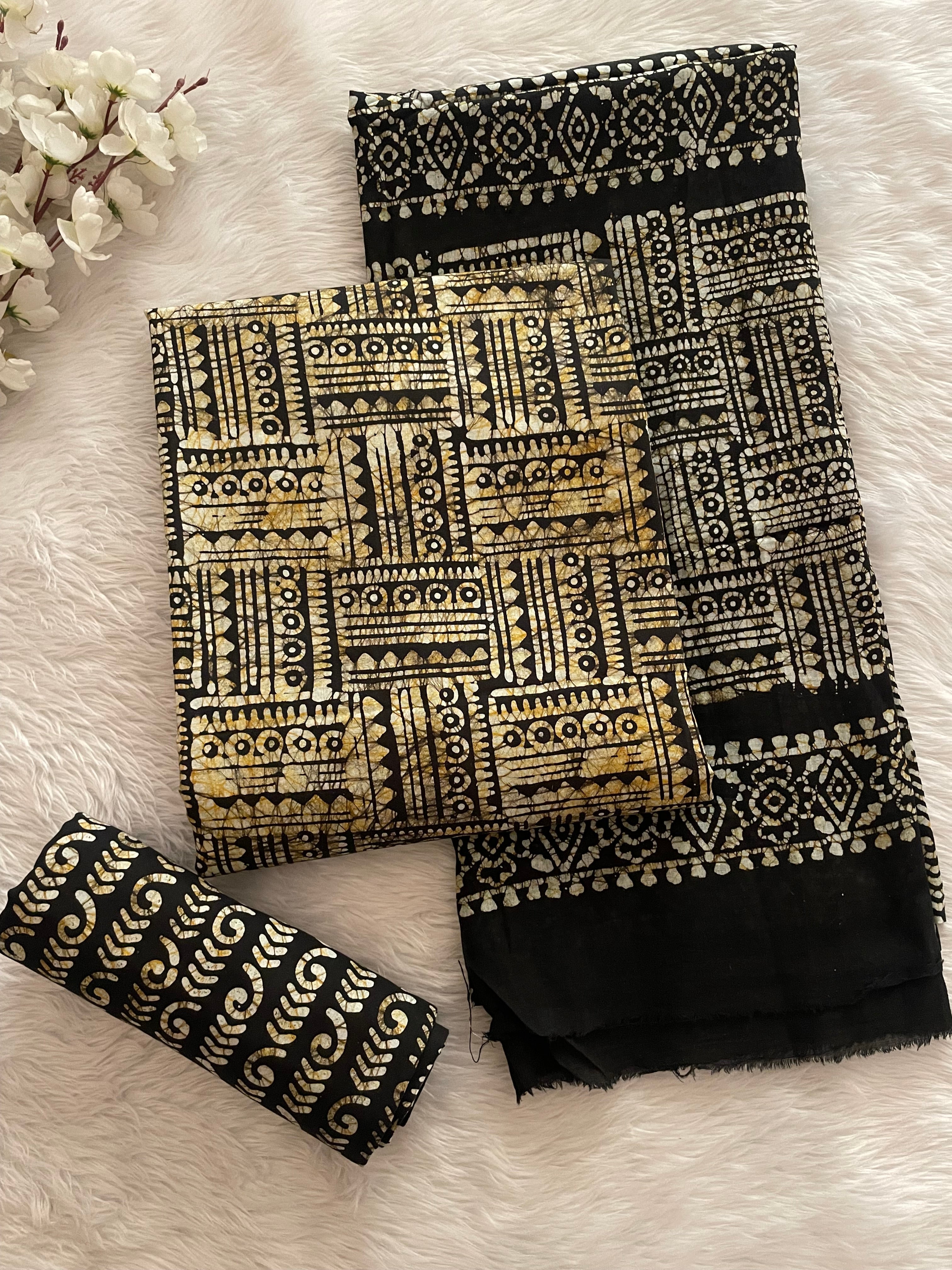 Cotton Hand Block Wax Batik Dress Material (Unstitched)