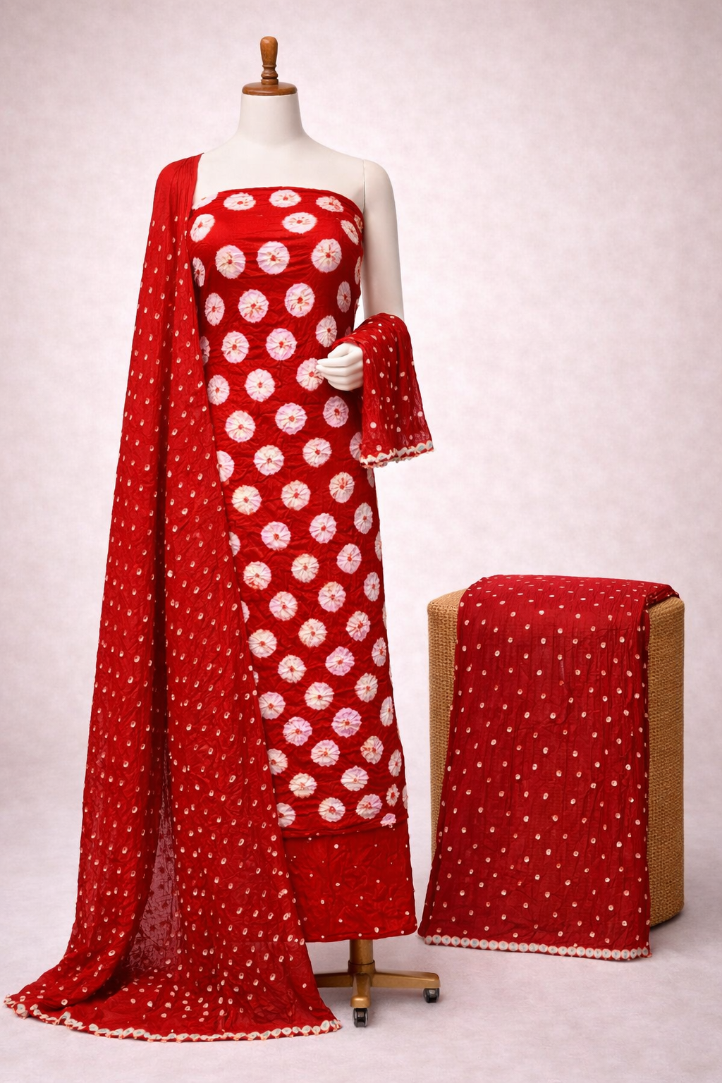 Cotton Satin Authentic Hand Crafted Bandhani Dress Material