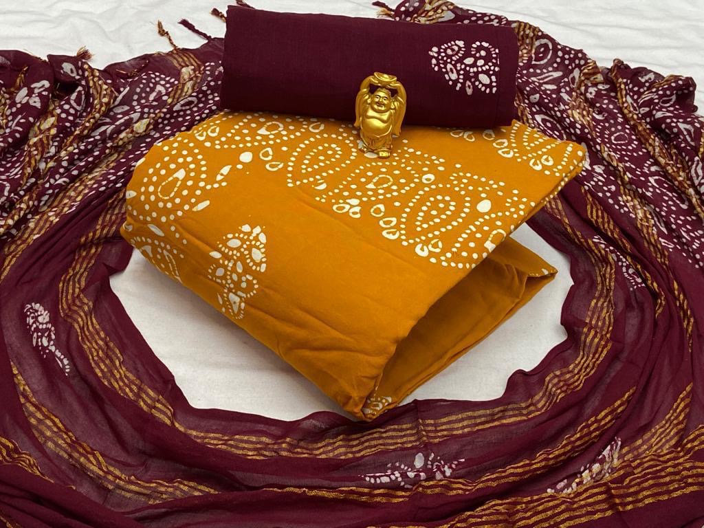 Cotton Authentic Hand Blocked Wax Batik Dress Material (Unstitched)