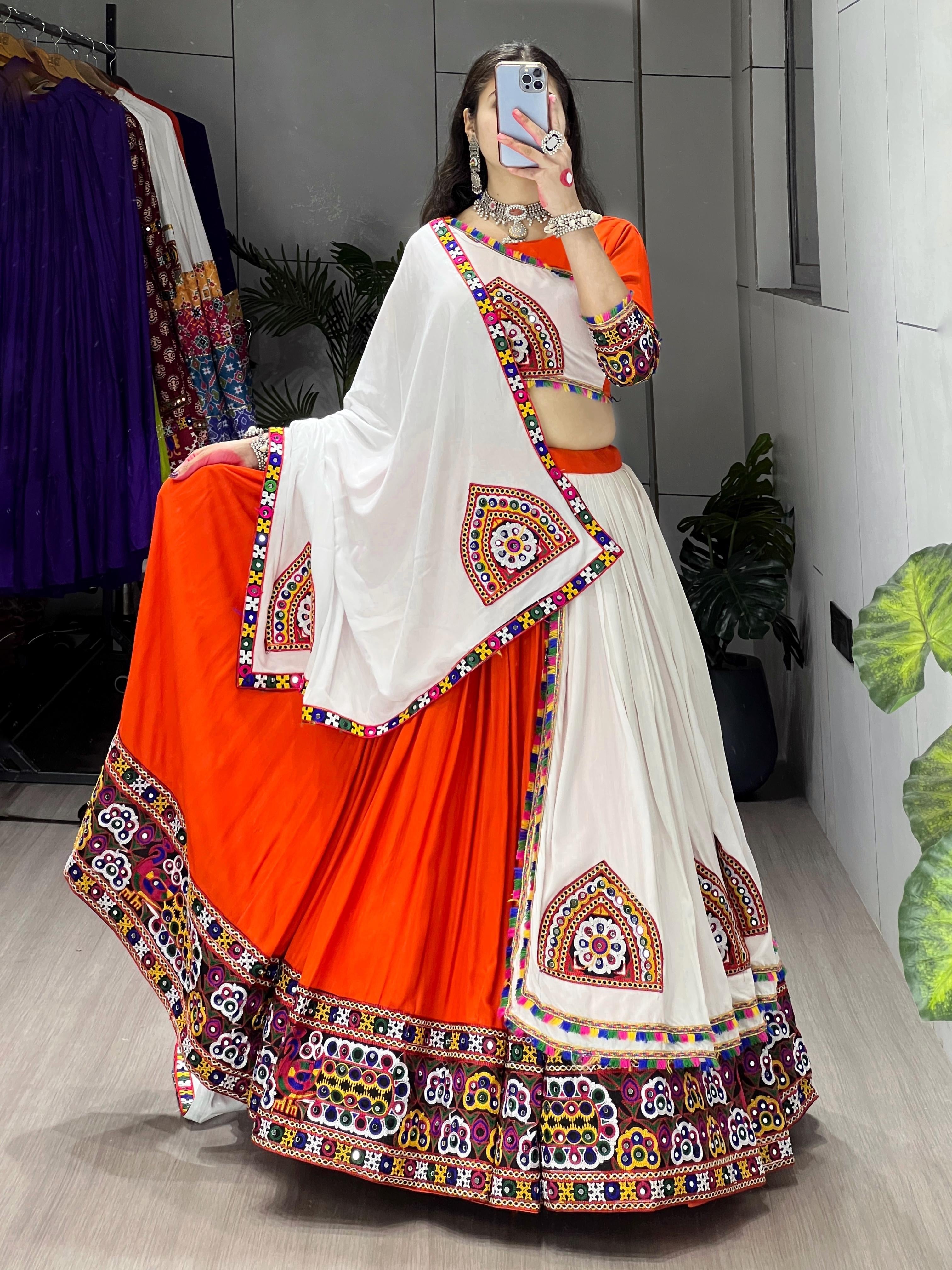 Rayon Cotton Kutchi Gamthi Work Ready Wear Navratri Special Chaniya Choli