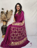Modal Silk Barik Bandhej work Lagdi Patta Border Chex Bandhani Saree