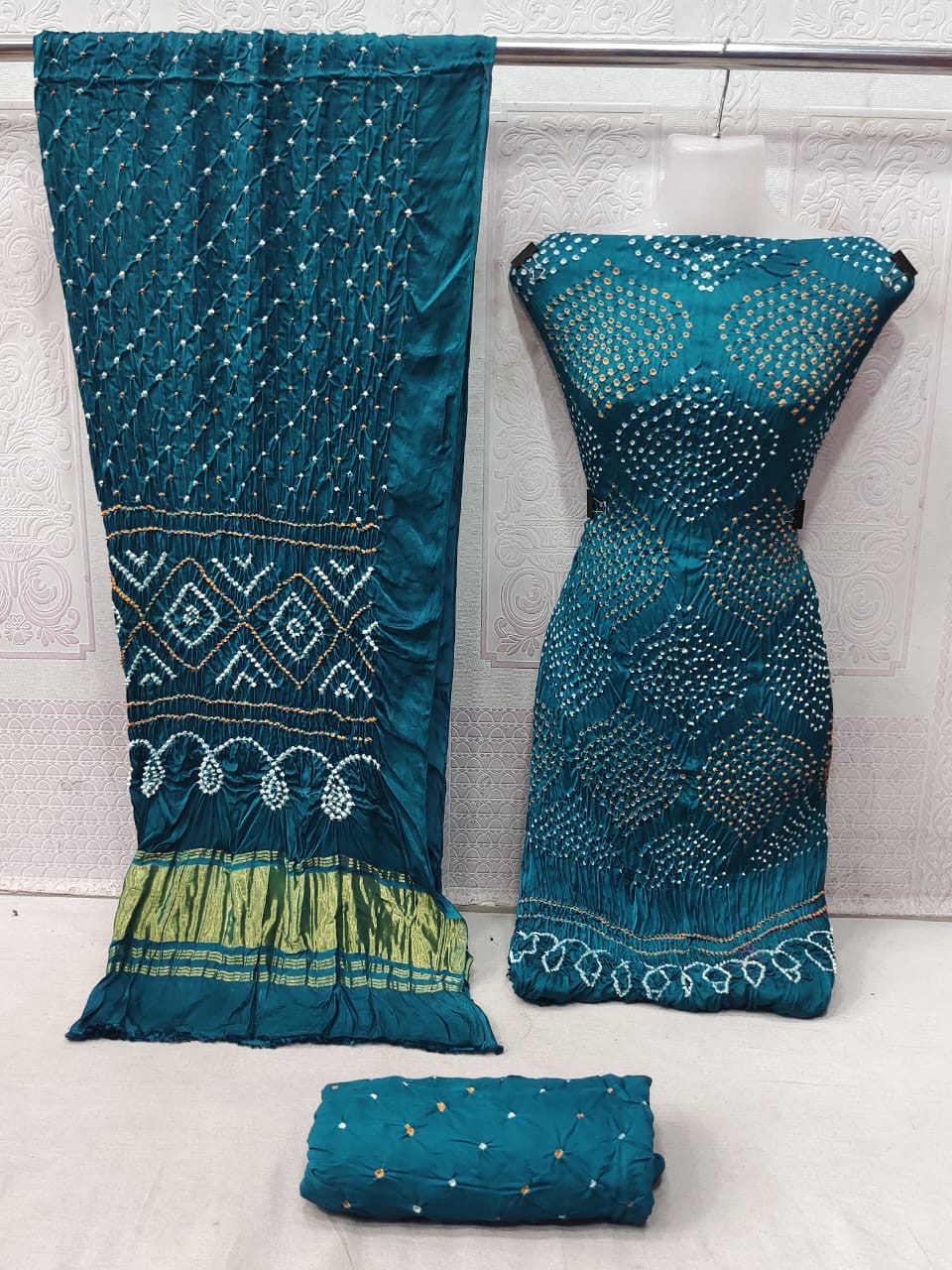 Ethenika Modal Ghazi Silk Original Kutch Hand Crafted Bandhani Dress Material