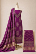 Fine Modal Silk Ajrakh Block Print Dress Material (Unstitched)