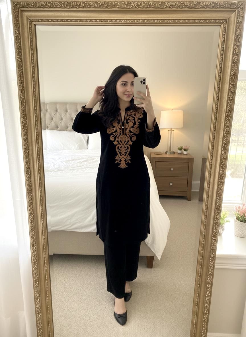 Thread Embroidery Work Velvet Cord Set