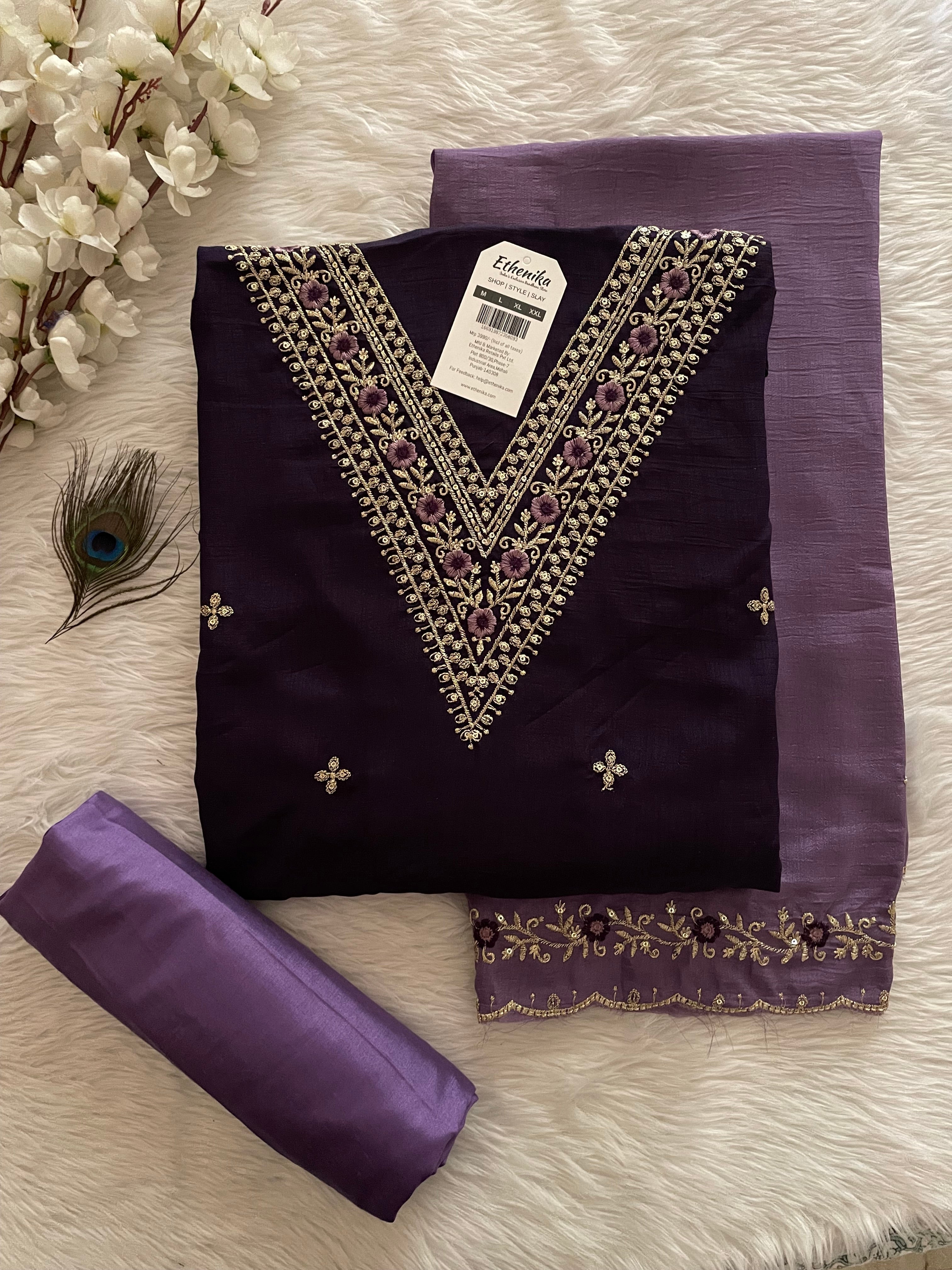 Neck V Embroidery work Summer Special Dress Material (Unstitched)