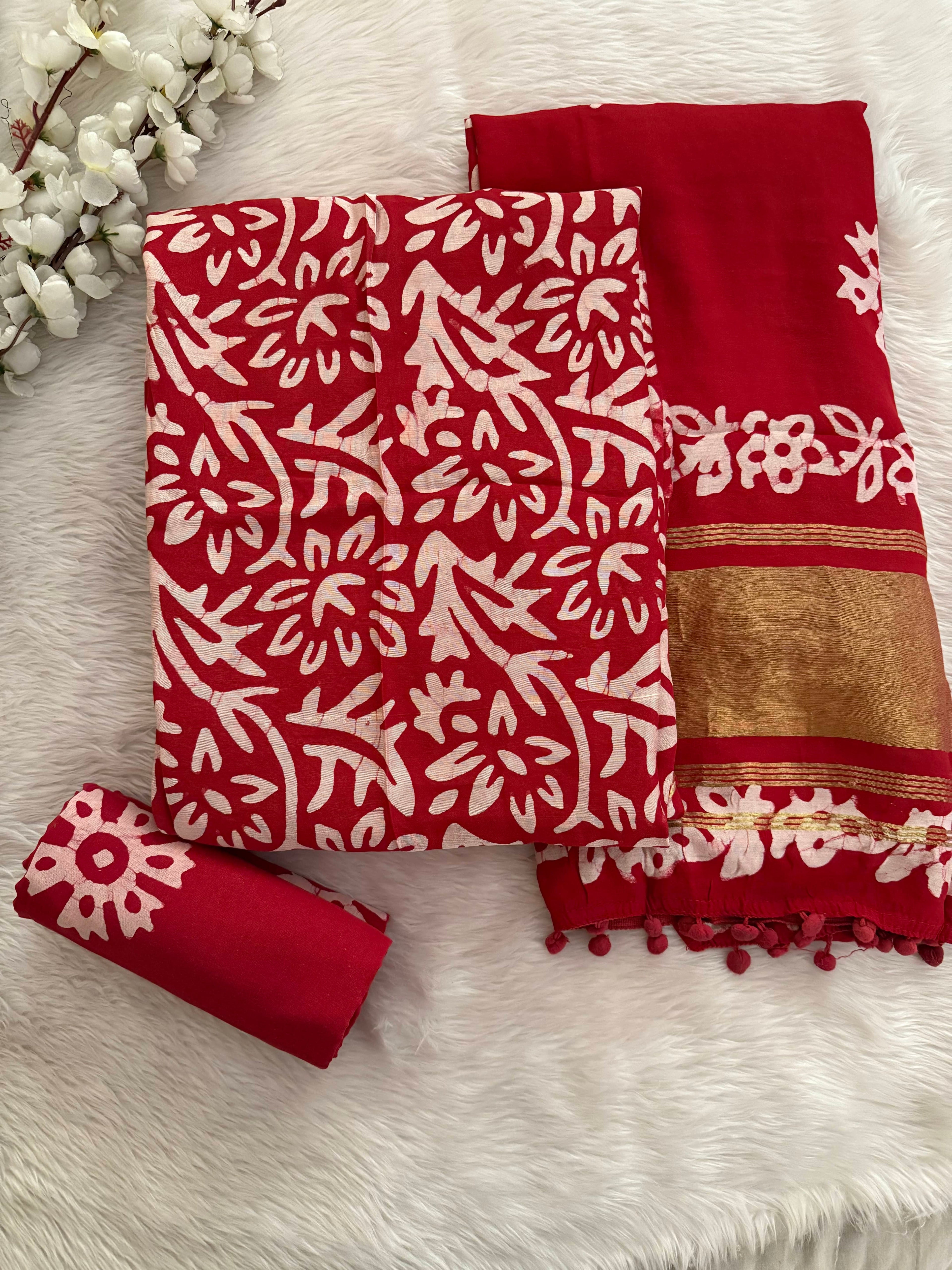 Gaji Silk Hand Blocked Batik Dress Material