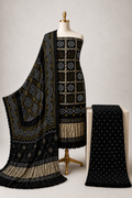 Modal Silk Golden Chex Work Jamnagar 3Pc Unstitched Dress Material