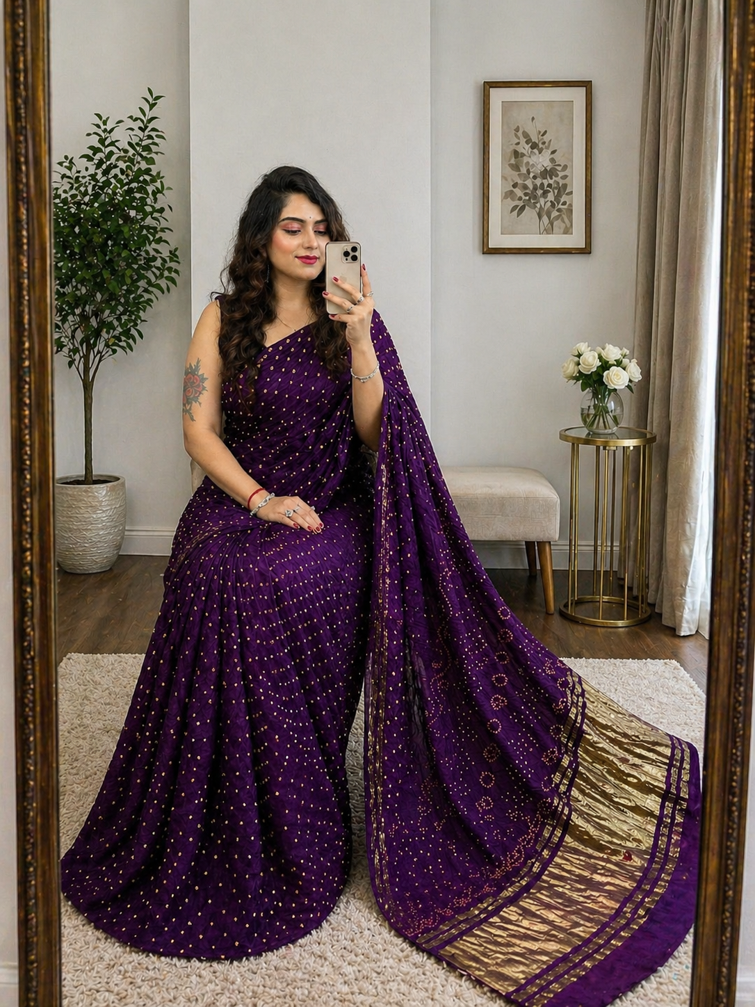 Modal Silk Authentic Hand Made Silk Bandhani Saree