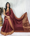 Dola Silk Plain Dye Golden Embroidery Work Silk Saree