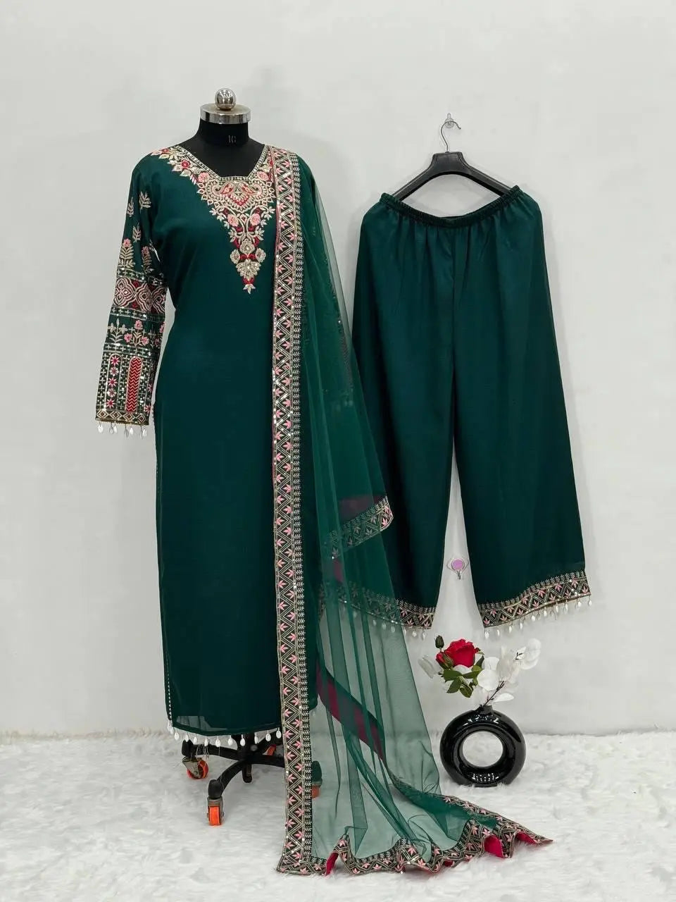 Heavy Vachitra Silk Neck Embroidery kodi work Party wear Suit