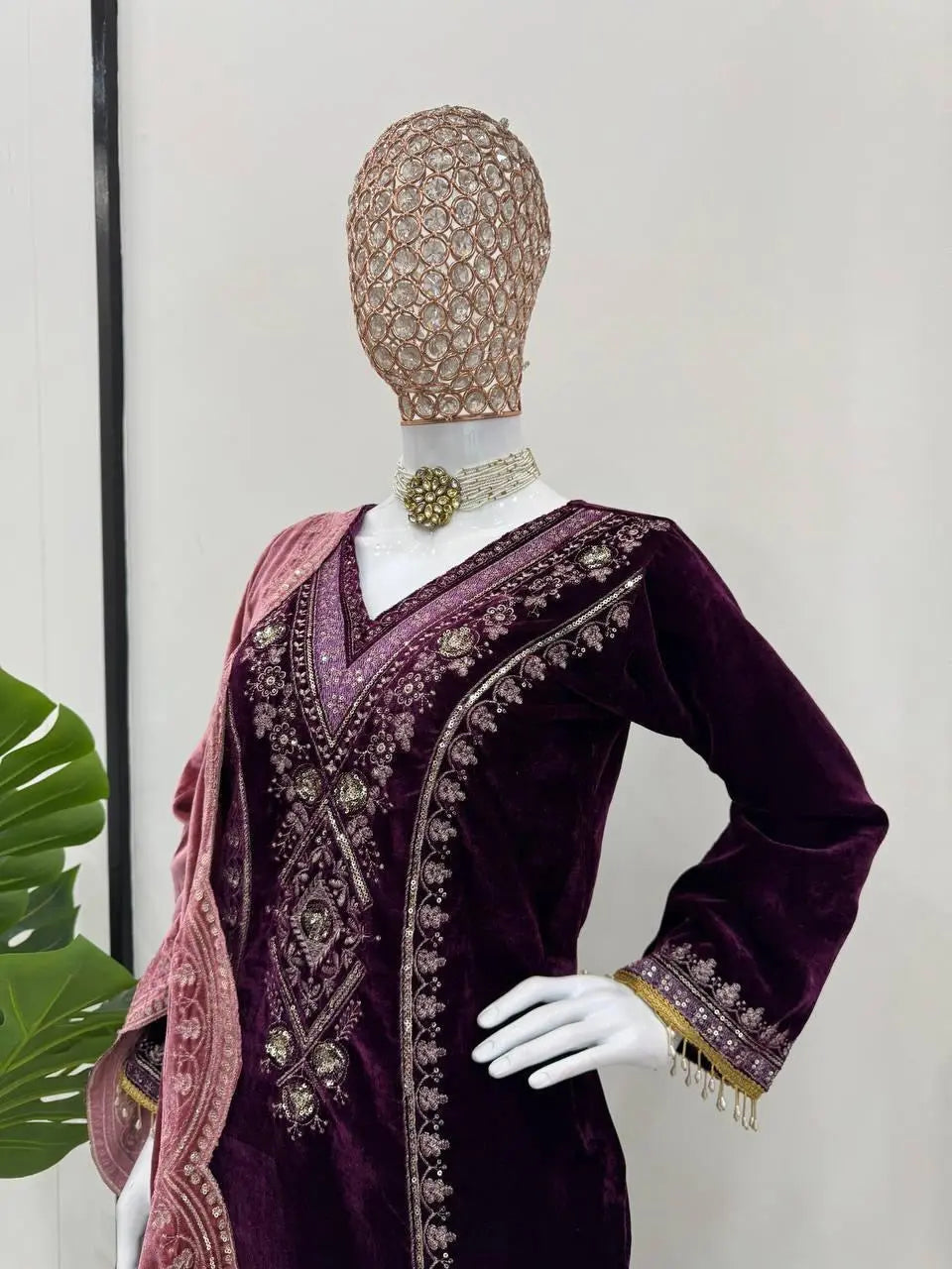 Viscose Velvet Premium Thread Embroidery work Designer Velvet Suit