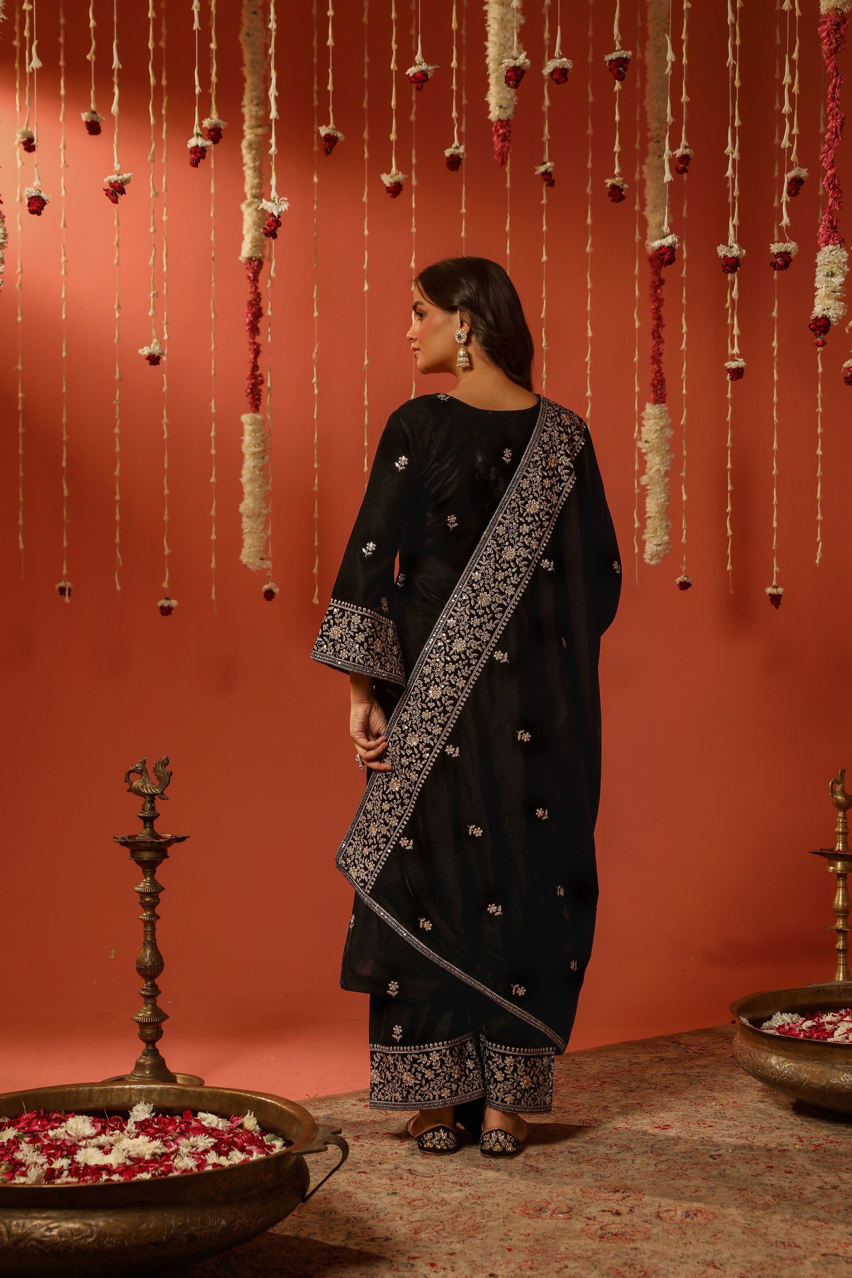 Ethenika Designer Embroidery Work Velvet Kurti Pant Dupatta Set (Ready to Wear)