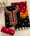 Cotton Neck Mirror Thread work Kutchi Bandhani Dress Material (Unstitched)