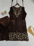 Ethenika Premium Embroidery work Winter Wear Velvet Suit