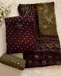 Cotton Satin Heavy Bandhej Work Contrast Kutch Bandhani Dress Material (Unstitched)