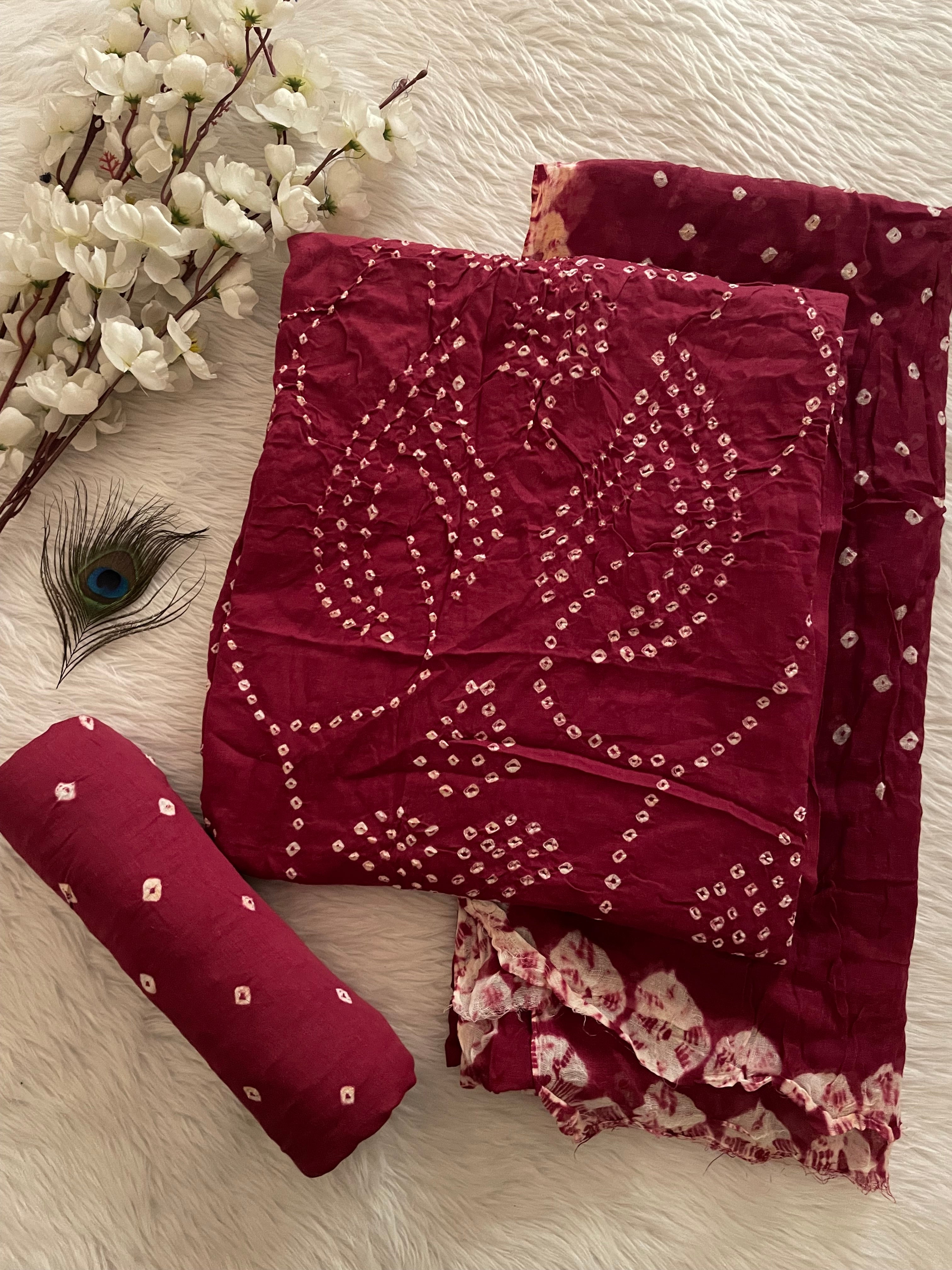 Cotton Satin Self Color Kutch Bandhani Salwar Material (Unstitched)