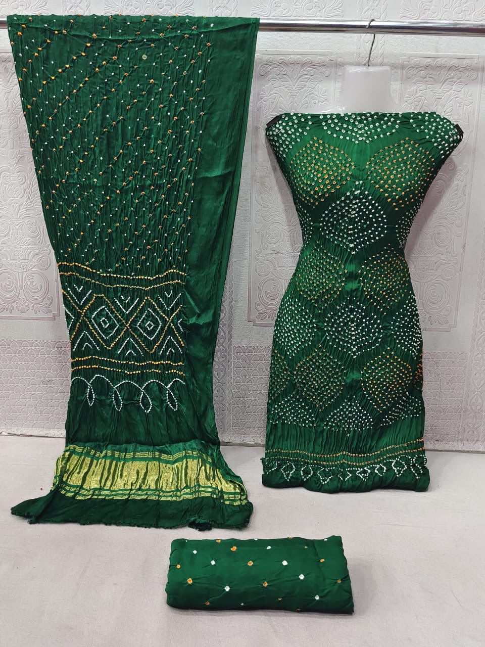 Ethenika Modal Ghazi Silk Original Kutch Hand Crafted Bandhani Dress Material