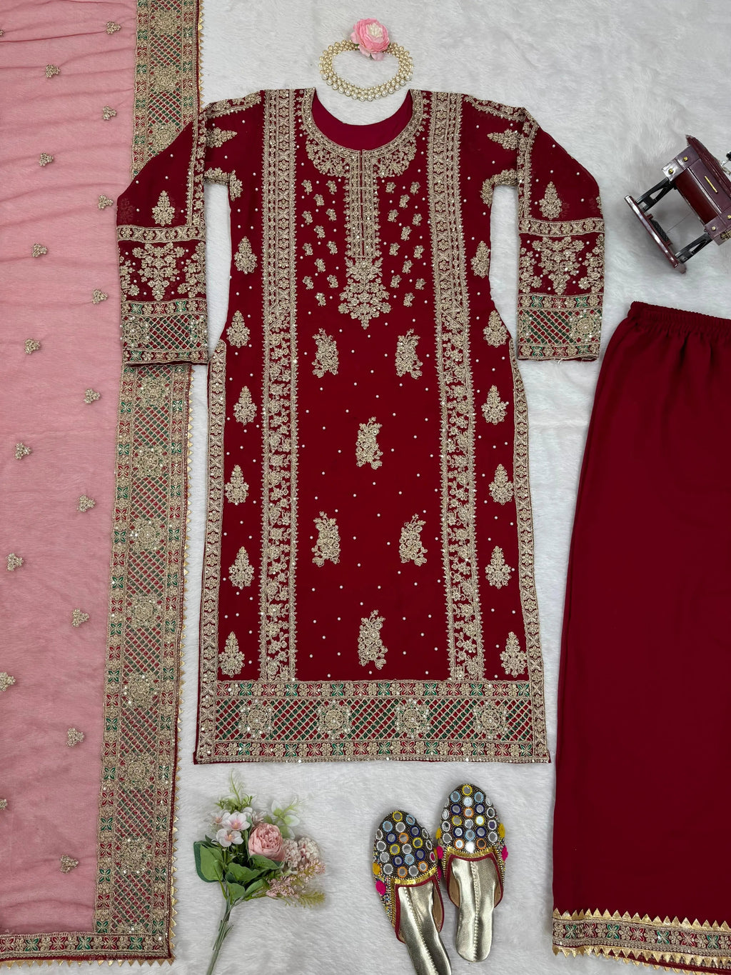 Faux Georgette Moti Work with Thread Embroidery Pakistani Suit (Ready To Wear)