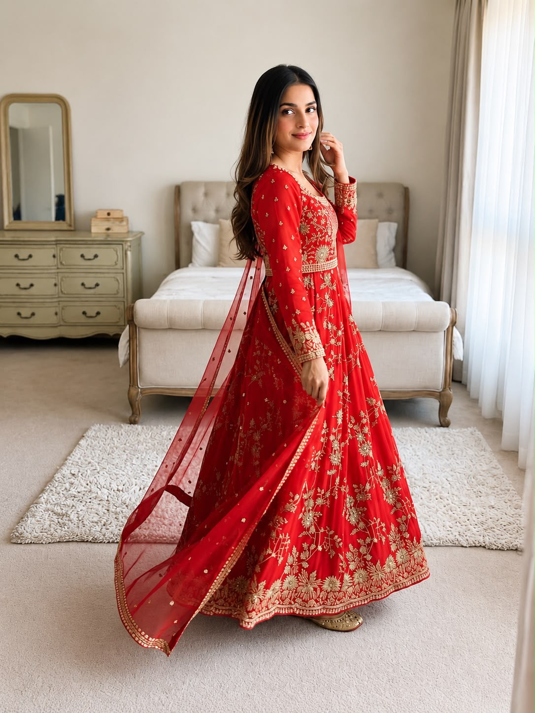 Georgette Sequence Embroidery Work Ready to Wear Gown Pant Dupatta Set