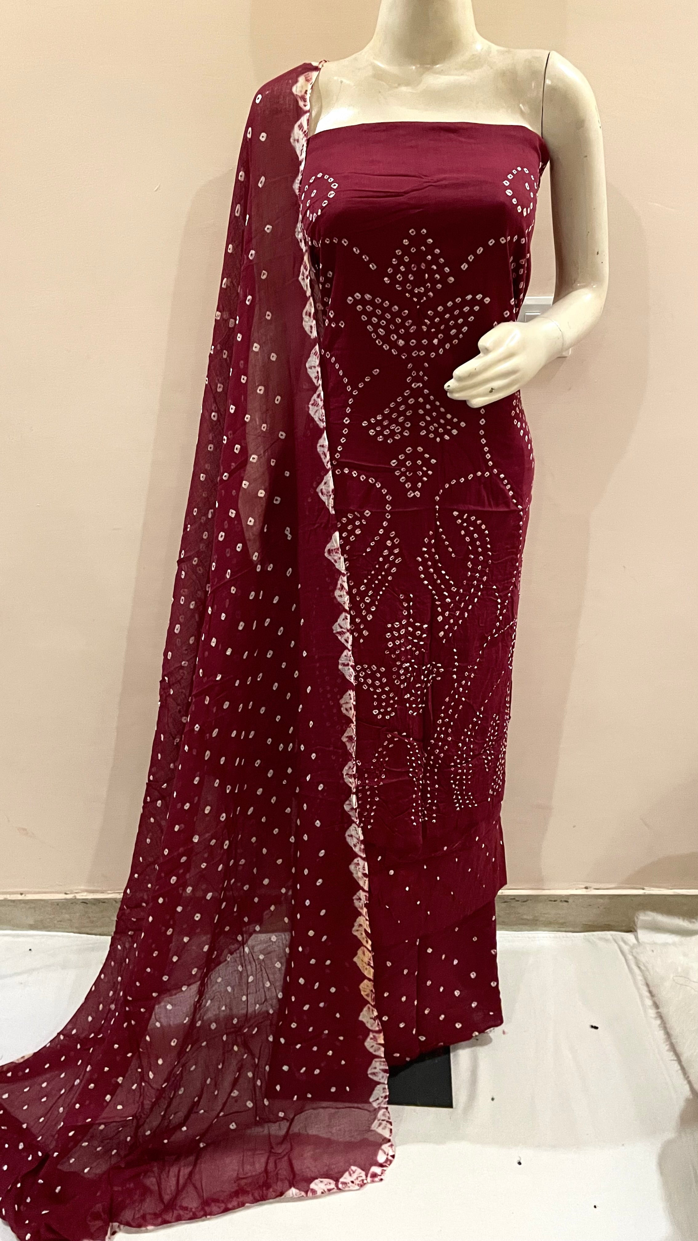 Cotton Satin Original Kutch Bandhani Dress Material