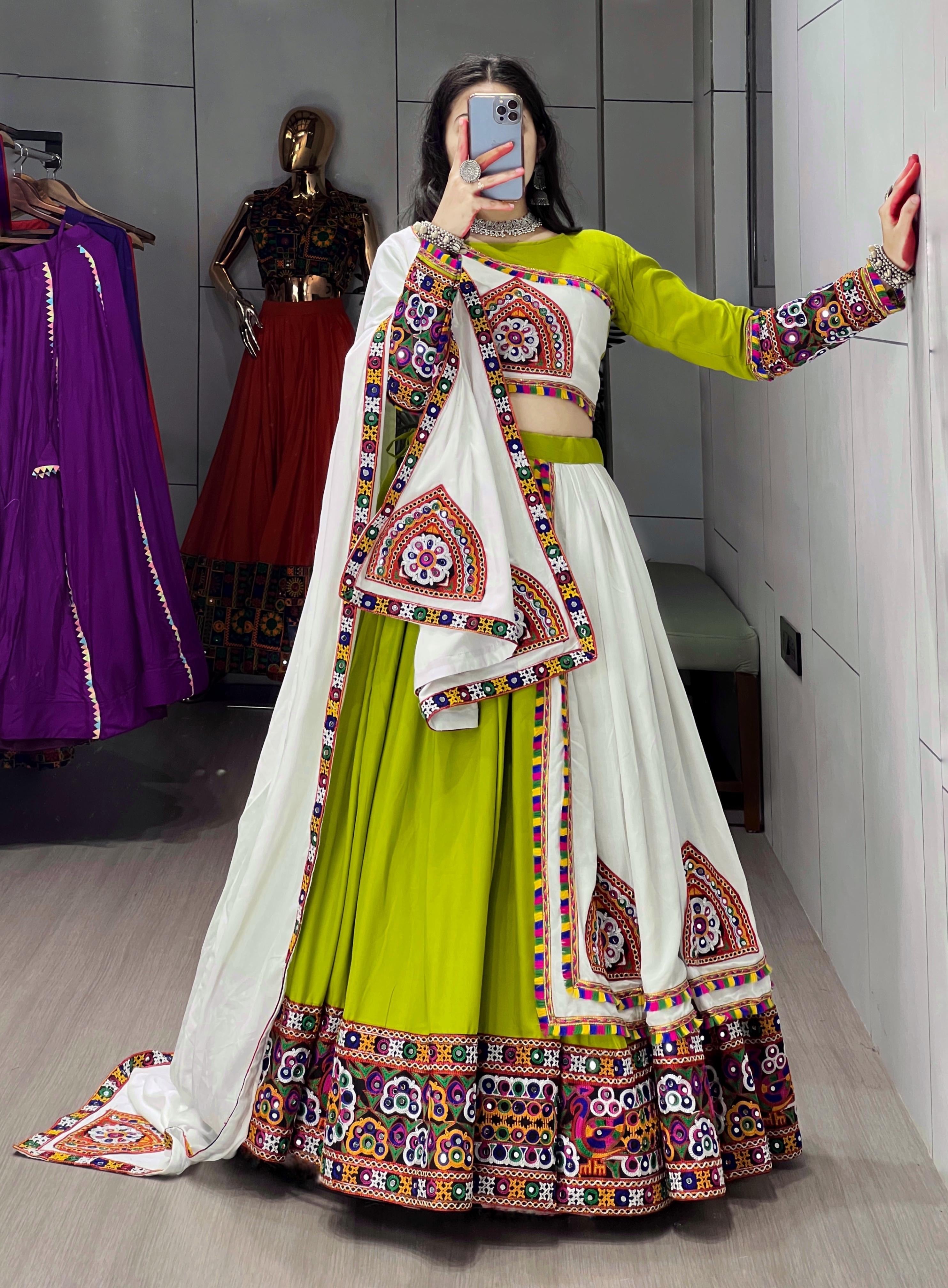 Rayon Cotton Kutchi Gamthi Work Ready Wear Navratri Special Chaniya Choli