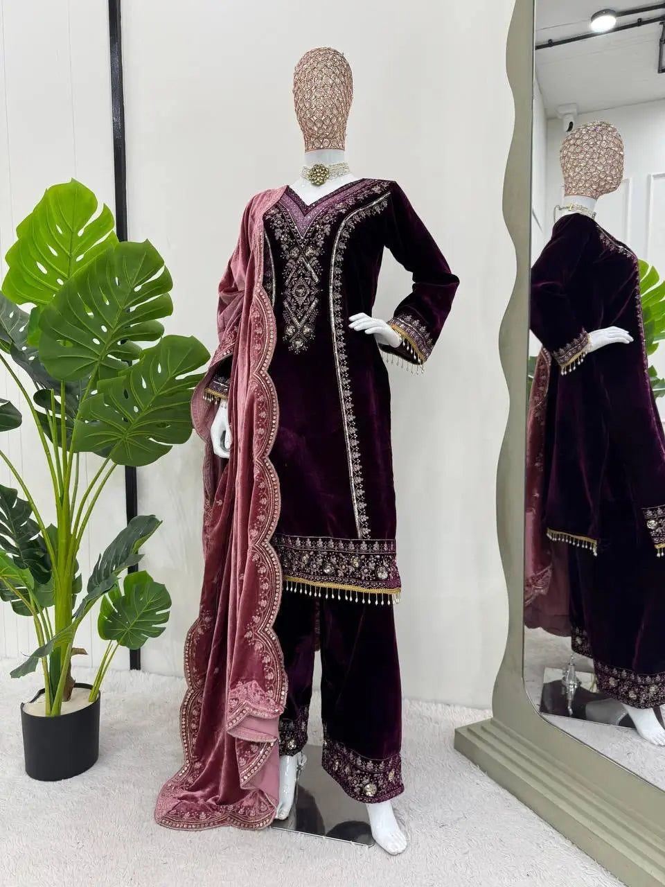 Viscose Velvet Premium Thread Embroidery work Designer Velvet Suit
