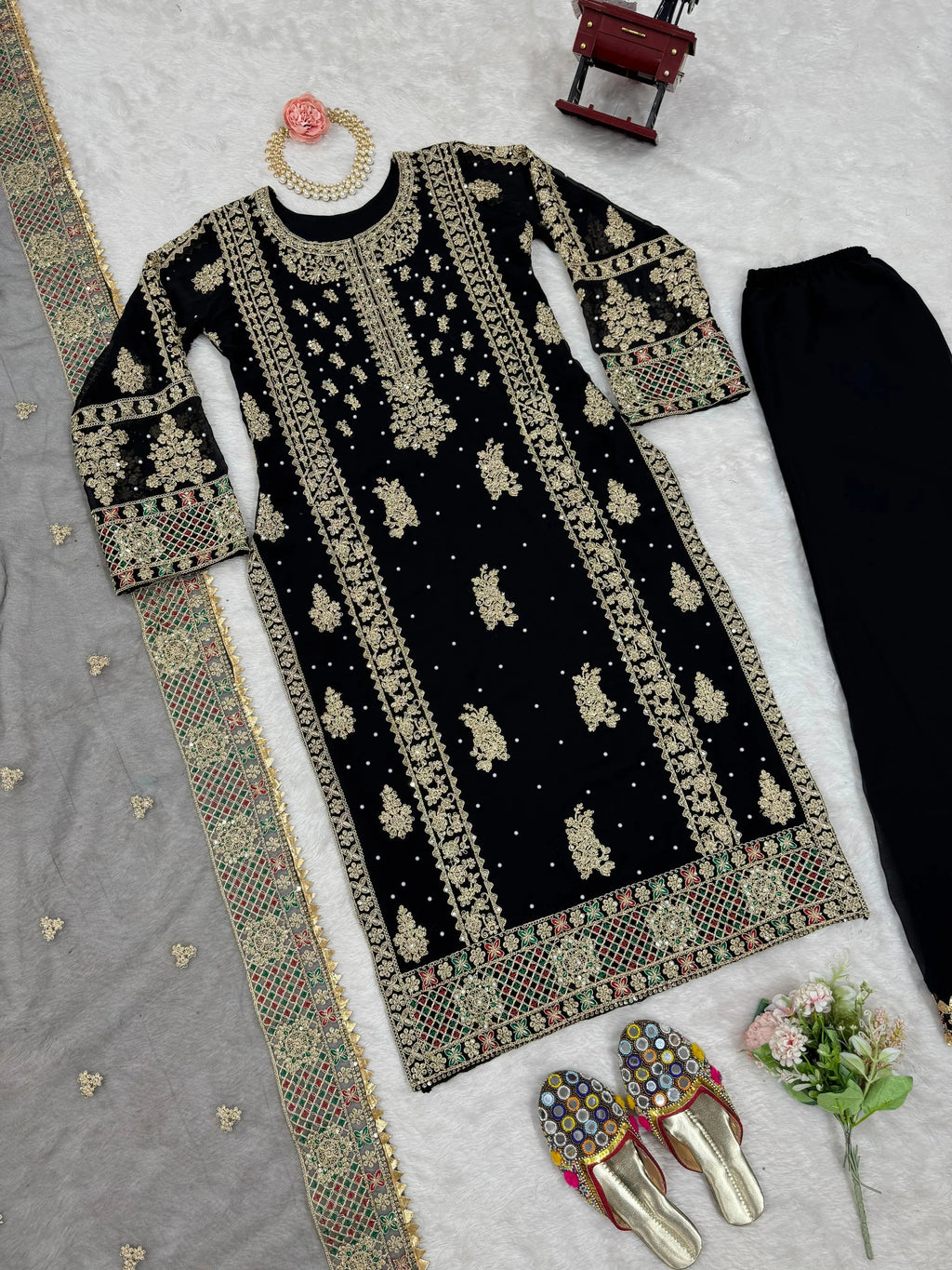 Faux Georgette Moti Work with Thread Embroidery Pakistani Suit (Ready To Wear)