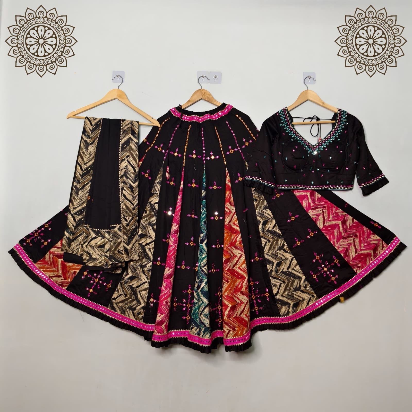 Pure Jaam Cotton Real Mirror Embroidery work Navratri Special Chaniya Choli (Ready to Wear)
