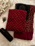 Cotton Satin Ethenika Kutch Original Hand Crafted Bandhani Dress Material (Unstitched)