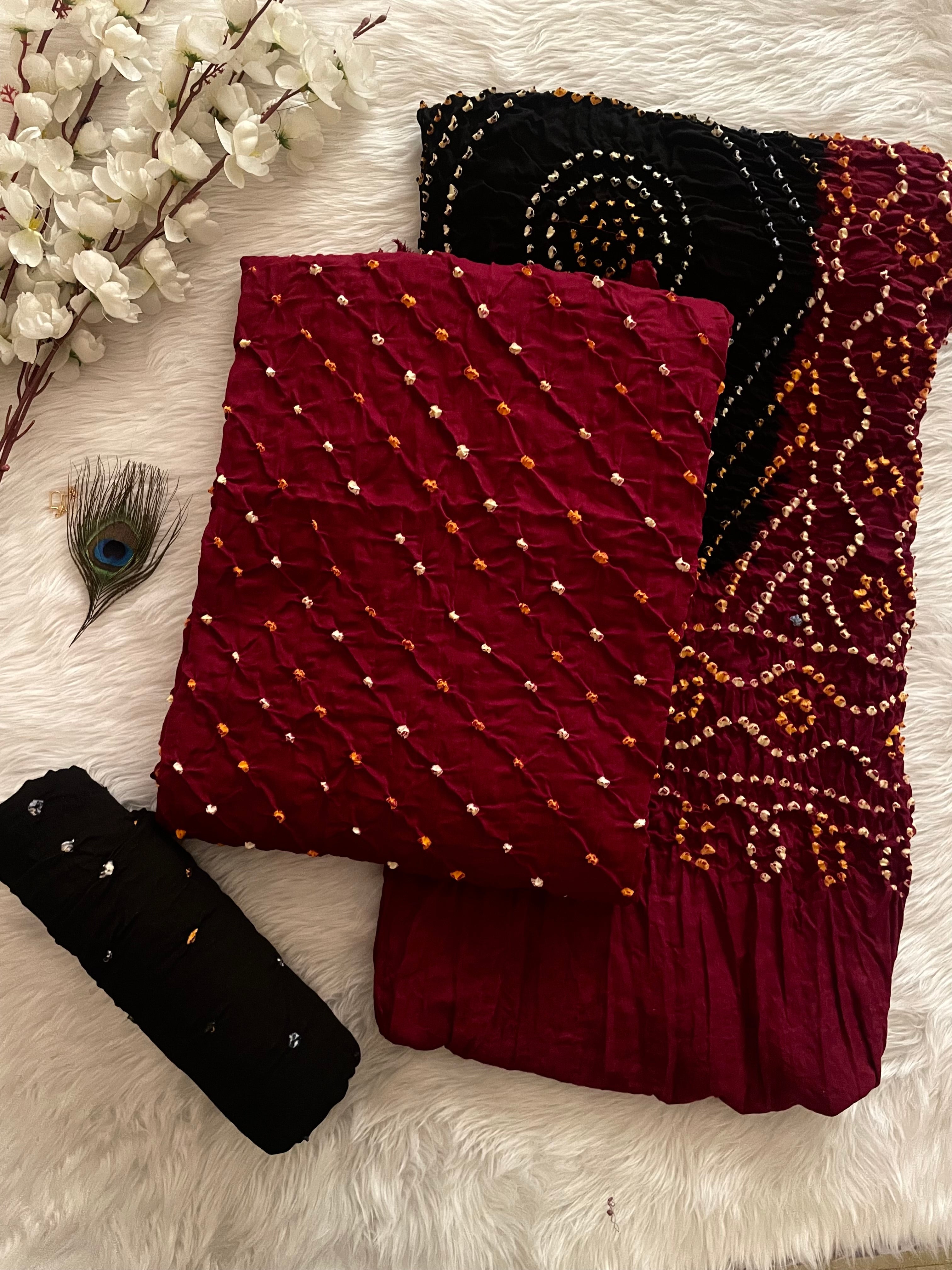 Cotton Satin Ethenika Kutch Original Hand Crafted Bandhani Dress Material (Unstitched)