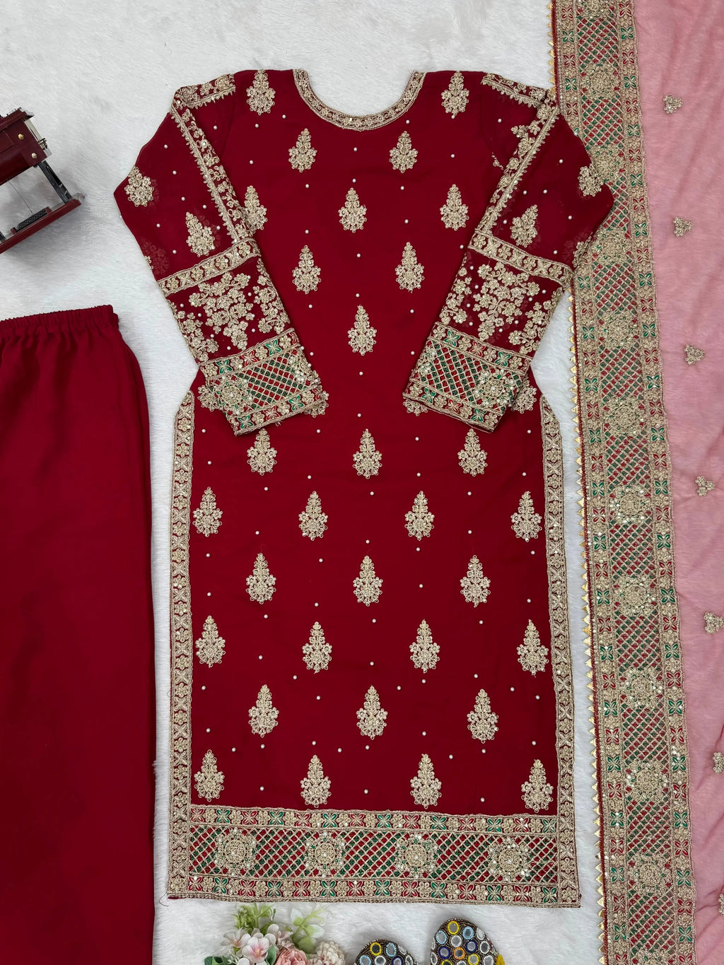 Faux Georgette Moti Work with Thread Embroidery Pakistani Suit (Ready To Wear)